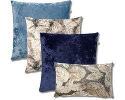 Dutch Decor - KUSSENSET - 4-delig - Tobias - 45x45 cm, 30x50 cm - inclusief binnenkussens - blauw - Met Ritssluiting – Decoratie Kussens - Comfortabele kussentjes voor op de Bank