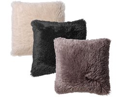 Dutch Decor Kussenset - Fluffy sierkussens inclusief binnenkussens - Zwart Offwhite Taupe