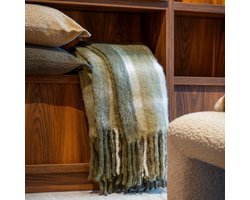 Dutch Decor - LANDO - Plaid 130x170 cm - Deken met wol en flosjes - superzacht - Military Olive - groen