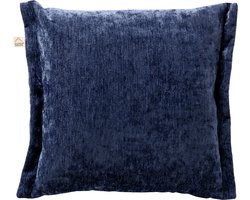 Dutch Decor LEWIS - Sierkussen 45x45 cm - fluweel - met sierrand - Insignia Blue - donkerblauw - Inclusief binnenkussen - Luxe kussens voor woonkamer & bank