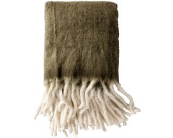 Dutch Decor - LIBBE - Plaid 130x170 cm - Deken met wol en flosjes - superzacht - Military Olive - groen