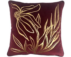 Dutch Decor LONNEKE - kussenhoes 45x45 cm - bladmotief - Pomegranate - rood - met rits - zonder binnenkussen