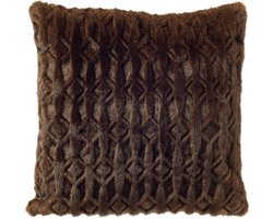 Dutch Decor MATTHEO - kussenhoes 45x45 cm - imitatiebont - geometrisch motief - Chocolate Martini - bruin - met rits - zonder binnenkussen