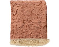 Dutch Decor - MAYBEL - Plaid 140x180 cm - met ingeweven patroon - effen kleur met franjes - Muted Clay - roze