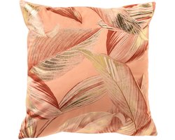 Dutch Decor MAYSA - kussenhoes 45x45 cm - bladmotief - Peach Bloom - roze, goud, oranje - met rits - zonder binnenkussen