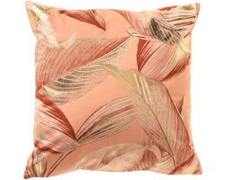 Dutch Decor MAYSA - sierkussen 45x45 cm - bladmotief - Peach Bloom - roze, goud, oranje - Inclusief binnenkussen - Luxe kussens voor woonkamer & bank