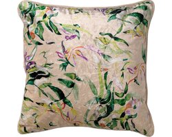 Dutch Decor MEX - Kussenhoes 45x45 cm - velvet - botanisch - pumice stone - beige - paars - groen - streepjes - met rits - zonder binnenkussen