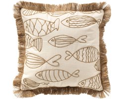 Dutch Decor NEMO - sierkussen 45x45 cm - gerecycled - jute franjes - Snow White - wit - Inclusief binnenkussen - Luxe kussens voor woonkamer & bank