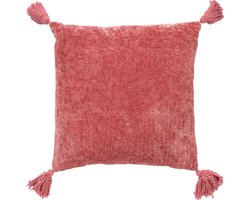 Dutch Decor NINO - Sierkussen van katoen 45x45 cm Dusty Rose - roze - kussentje met flosjes - Inclusief binnenkussen