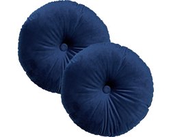 Dutch Decor - OLLY - Sierkussen rond velvet Ø40 cm - Insignia Blue - donkerblauw