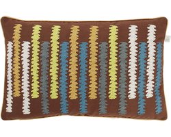 Dutch Decor ORIN - Sierkussen 30x50 cm - groen - bruin - blauw - geborduurd dessin - retro - Inclusief binnenkussen