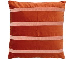 Dutch Decor PEMM - Kussenhoes velvet 45x45 cm - Potters Clay - oranje - roze streepjes - met rits - zonder binnenkussen
