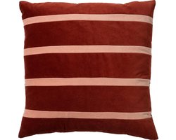 Dutch Decor PEMM - sierkussen 45x45 cm - velvet - strepen - color blocking - Muted Clay - roze, rood - Inclusief binnenkussen - Luxe kussens voor woonkamer & bank