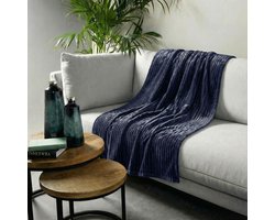 Dutch Decor - Plaid 140x180 cm - MARTHY – superzacht, warm, donzig, rib design - donkerblauw