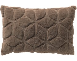 Dutch Decor QUINN - sierkussen 40x60 cm - bontlook - gewatteerd bloemmotief - Driftwood - taupe - Inclusief binnenkussen - Luxe kussens voor woonkamer & bank