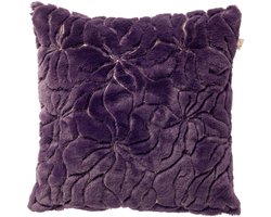 Dutch Decor RAMIRA - sierkussen 45x45 cm - bontlook - bloemmotief - Mysterioso - paars - Inclusief binnenkussen - Luxe kussens voor woonkamer & bank