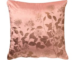 Dutch Decor ROSALIE - Sierkussen 45x45 cm - velvet - bloemen en blaadjes - Muted Clay - roze - Inclusief binnenkussen