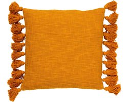 Dutch Decor RUBY - Sierkussen 45x45 cm - 100% katoen - met flosjes - Golden Glow - geel - Inclusief binnenkussen - Luxe kussens voor woonkamer & bank