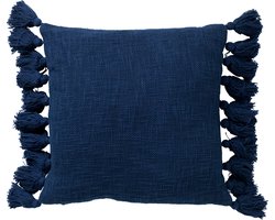 Dutch Decor RUBY - Sierkussen 45x45 cm - 100% katoen - met flosjes - Insignia Blue - donkerblauw - Inclusief binnenkussen - Luxe kussens voor woonkamer & bank