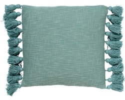 Dutch Decor RUBY - Sierkussen 45x45 cm - 100% katoen - met flosjes - Jadeite - lichtgroen - Inclusief binnenkussen - Luxe kussens voor woonkamer & bank