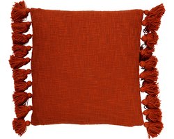 Dutch Decor RUBY - Sierkussen 45x45 cm - 100% katoen - met flosjes - Potters Clay - oranje - Inclusief binnenkussen - Luxe kussens voor woonkamer & bank