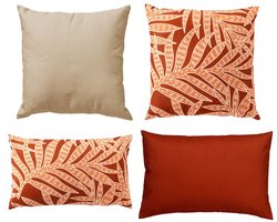 Dutch Decor - Set van 4 buitenkussens - outdoor - oranje en beige - 45x45 cm - 40x60 cm - 30x50 cm - inclusief binnenkussens - Waterafstotend + UV bestendig
