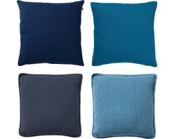 Dutch Decor - Set van 4 sierkussens - Essentials - blauw - donkerblauw - 45x45 cm - inclusief binnenkussens - katoen