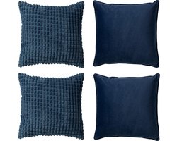 Dutch Decor - Set van 4 sierkussens - Essentials - insignia - donkerblauw - 45x45 cm - Finn & Rome - inclusief binnenkussens - velvet