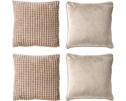 Dutch Decor - Set van 4 sierkussens - Essentials - pumice stone - beige - 45x45 cm - Finn & Rome - inclusief binnenkussens - velvet