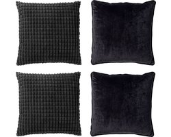 Dutch Decor - Set van 4 sierkussens - Essentials - raven - zwart - 45x45 cm - Finn & Rome - inclusief binnenkussens - velvet