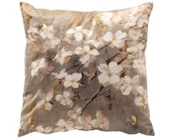 Dutch Decor SUZY - kussenhoes 45x45 cm - bloemenprint - Driftwood - taupe - met rits - zonder binnenkussen