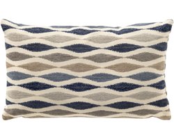 Dutch Decor TULA - sierkussen 30x50 cm - golvend patroon - Dark Denim - multicolour - Inclusief binnenkussen - Luxe kussens voor woonkamer & bank