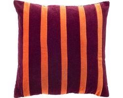 Dutch Decor VASCO - kussenhoes 45x45 cm - fluweel - gestreept - Purple Potion - paars, oranje - met rits - zonder binnenkussen