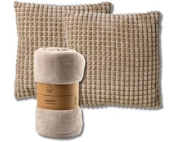 Dutch Decor - VOORDEELSET - 3-delig - Rome & Harvey - 2 sierkussens 45x45 cm - 1 plaid 150x200 cm - beige - Met Ritssluiting – Decoratie Kussens Wasbaar - Comfortabele kussentjes voor op de Bank