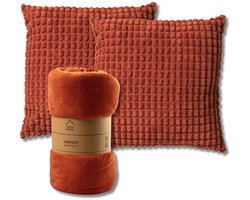 Dutch Decor - VOORDEELSET - 3-delig - Rome & Harvey - 2 sierkussens 45x45 cm - 1 plaid 150x200 cm - oranje