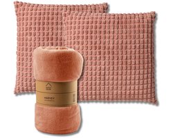 Dutch Decor - VOORDEELSET - 3-delig - Rome & Harvey - 2 sierkussens 45x45 cm - 1 plaid 150x200 cm - roze