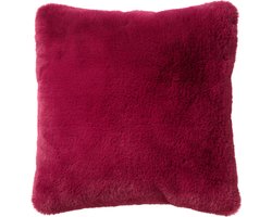 Dutch Decor ZAYA - Kussenhoes 45x45 cm - bontlook - effen kleur - Red Plum - roze - met rits - zonder binnenkussen