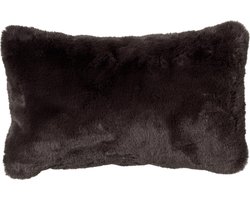 Dutch Decor ZAYA - Sierkussen 30x50 cm - bontlook - effen kleur - Raven - zwart - Inclusief binnenkussen