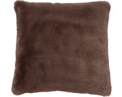 Dutch Decor ZAYA - Sierkussen 45x45 cm - bontlook - effen kleur - Chocolate Martini - donkerbruin - Inclusief binnenkussen - Luxe kussens voor woonkamer & bank