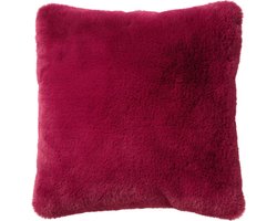 Dutch Decor ZAYA - Sierkussen 45x45 cm - bontlook - effen kleur - Red Plum - roze - Inclusief binnenkussen