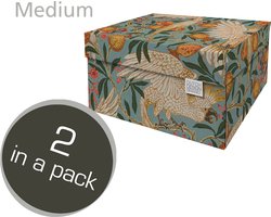 Dutch Design Brand - Dutch Design Storage Box Medium - Opbergdoos - Opbergbox - Bewaardoos - Vogels - Fruit - Cockatoo and Pomegranate