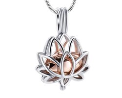Dutch Duvall | Ashanger met ketting voor as en vulsetje |Zilver, Rosé goud kleurig lotus | lotus assieraad | inclusief RVS ketting | mini urn