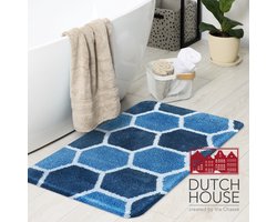 Dutch House Badmat Rennes - Badmat 60x90cm - Blauw - Antislip - Badmatten - Anti Slip Douchemat - Badkamer Mat - Snel Absorberend - Snel Drogende Badmat