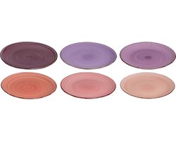 Dutch Kitchten Dinerborden - Roze tinten - Ø26.5 cm - Borden - 6 Stuks - Aardewerk