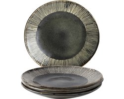 Dutch Rose Organic Borden giftset van 4 - 21,5 cm - Stoneware Handgemaakt - Groen