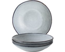 Dutch Rose Organic Diepe Borden set van 4 - Ø 23,5cm - Stoneware Handgemaakt - Blauw
