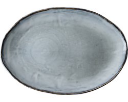 Dutch Rose Organic Ovale schaal - Serveerschaal - 40x28cm - Stoneware Handgemaakt - Blauw