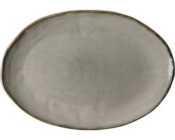 Dutch Rose Organic Ovale schaal - Serveerschaal - 40x28cm - Stoneware Handgemaakt - Creme