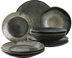 Dutch Rose Organic Serviesset - Servies - 12 Delig - Stoneware handgemaakt - Giftset - Groen