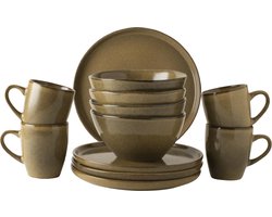 Dutch Rose Serenity Serviesset 4 persoons - Stoneware Handgemaakt - Camel